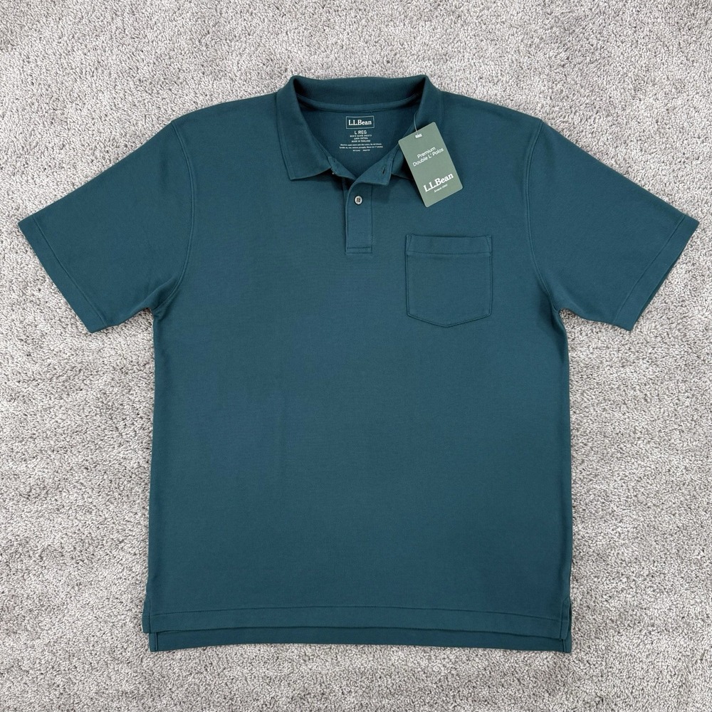 LL Bean Premium Double L Polo Men L Teal NWT Soft Cotton Pique Knit Short Sleeve